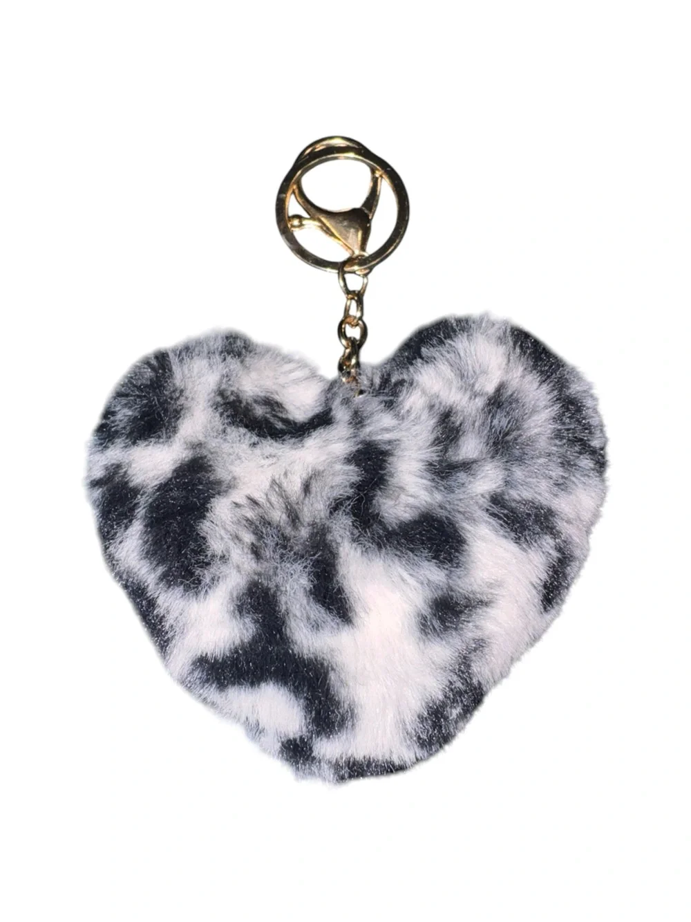 Faux Fur Heart Keychain - Black & White